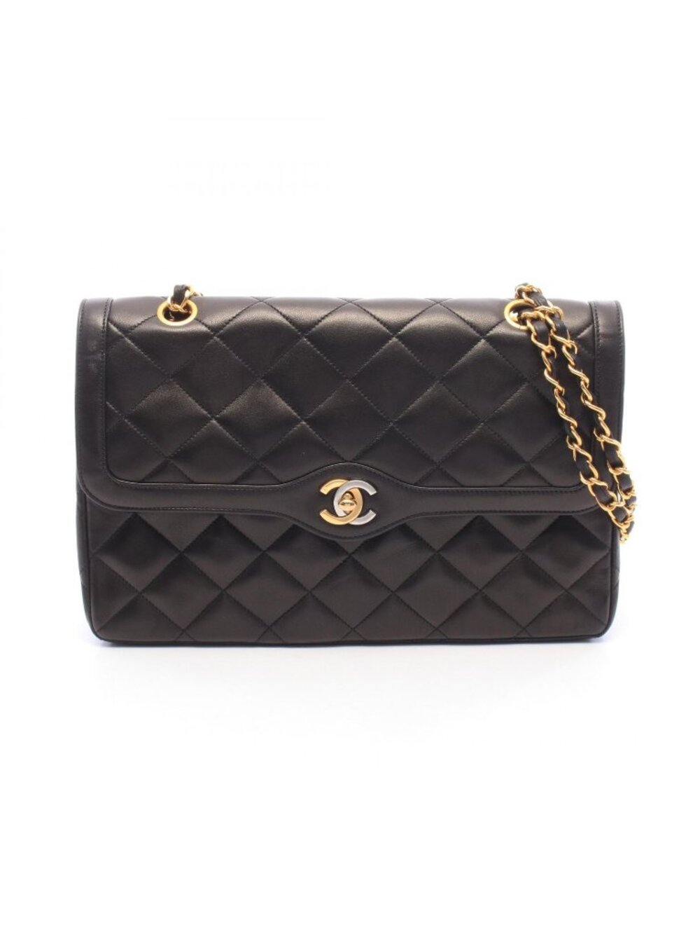 Chanel Shoulder Bag Quilted Limited Edition Double Flap Combination Black